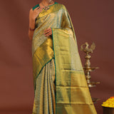 Dark Green Kanchivaram Saree With Gold Zari Border