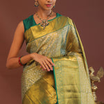 Dark Green Kanchivaram Saree With Gold Zari Border