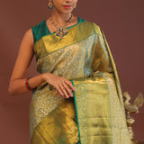 Dark Green Kanchivaram Saree With Gold Zari Border