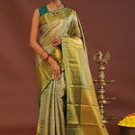 Dark Green Kanchivaram Saree With Gold Zari Border