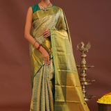 Dark Green Kanchivaram Saree With Gold Zari Border