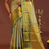 Dark Green Kanchivaram Saree With Gold Zari Border