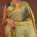 Dark Green Kanchivaram Saree With Gold Zari Border