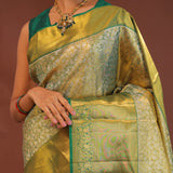 Dark Green Kanchivaram Saree With Gold Zari Border