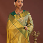 Dark Green Kanchivaram Saree With Gold Zari Border