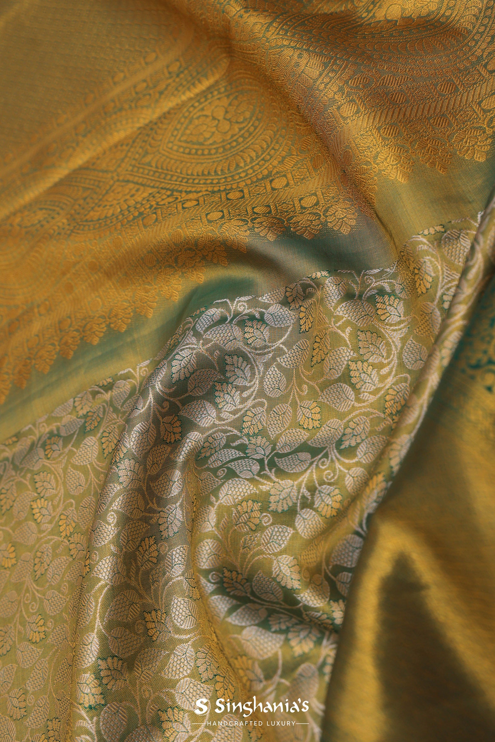 Dark Green Kanchivaram Saree With Gold Zari Border