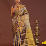 Deep Violet Kanjivaram Saree With Gold Zari Border