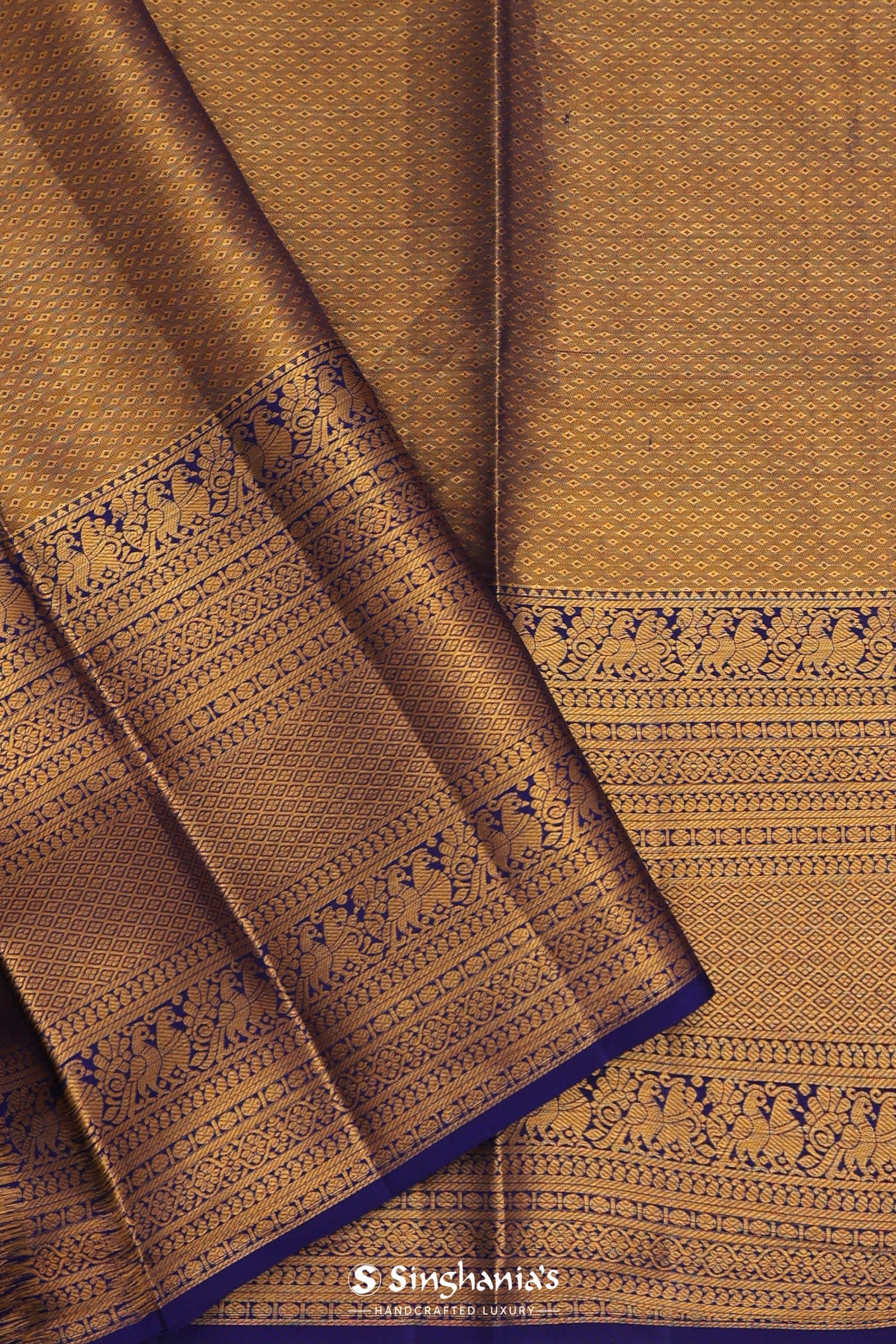 Deep Violet Kanjivaram Saree With Gold Zari Border
