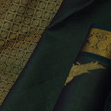 Dark Jungle Green Kanjivaram Silk Saree With Horizontal Lines
