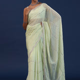 Pastel Green Organza Saree With Cutdana Work