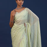 Pastel Green Organza Saree With Cutdana Work