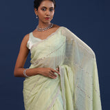 Pastel Green Organza Saree With Cutdana Work