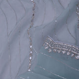 Bluish Gray Organza Saree With Scallop Border