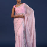 Pastel Pink Organza Saree With Cutdana Work