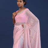 Pastel Pink Organza Saree With Cutdana Work