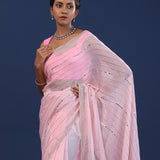 Pastel Pink Organza Saree With Cutdana Work