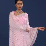 Pastel Pink Organza Saree With Cutdana Work