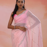 Mountbatten Pink Organza Saree With Scallop Border