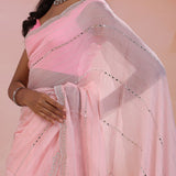 Mountbatten Pink Organza Saree With Scallop Border