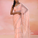 Oriental Pink Organza Saree With Scallop Border
