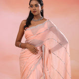 Oriental Pink Organza Saree With Scallop Border