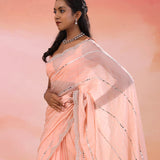 Oriental Pink Organza Saree With Scallop Border