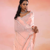 Oriental Pink Organza Saree With Scallop Border
