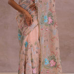 Salmon Pink Soft Organza Saree With Embroidery Work