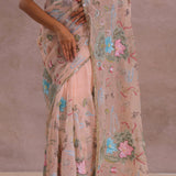 Salmon Pink Soft Organza Saree With Embroidery Work