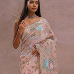 Salmon Pink Soft Organza Saree With Embroidery Work
