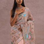 Salmon Pink Soft Organza Saree With Embroidery Work