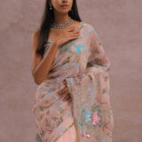 Salmon Pink Soft Organza Saree With Embroidery Work