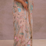 Salmon Pink Soft Organza Saree With Embroidery Work
