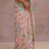 Salmon Pink Soft Organza Saree With Embroidery Work