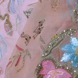 Salmon Pink Soft Organza Saree With Embroidery Work