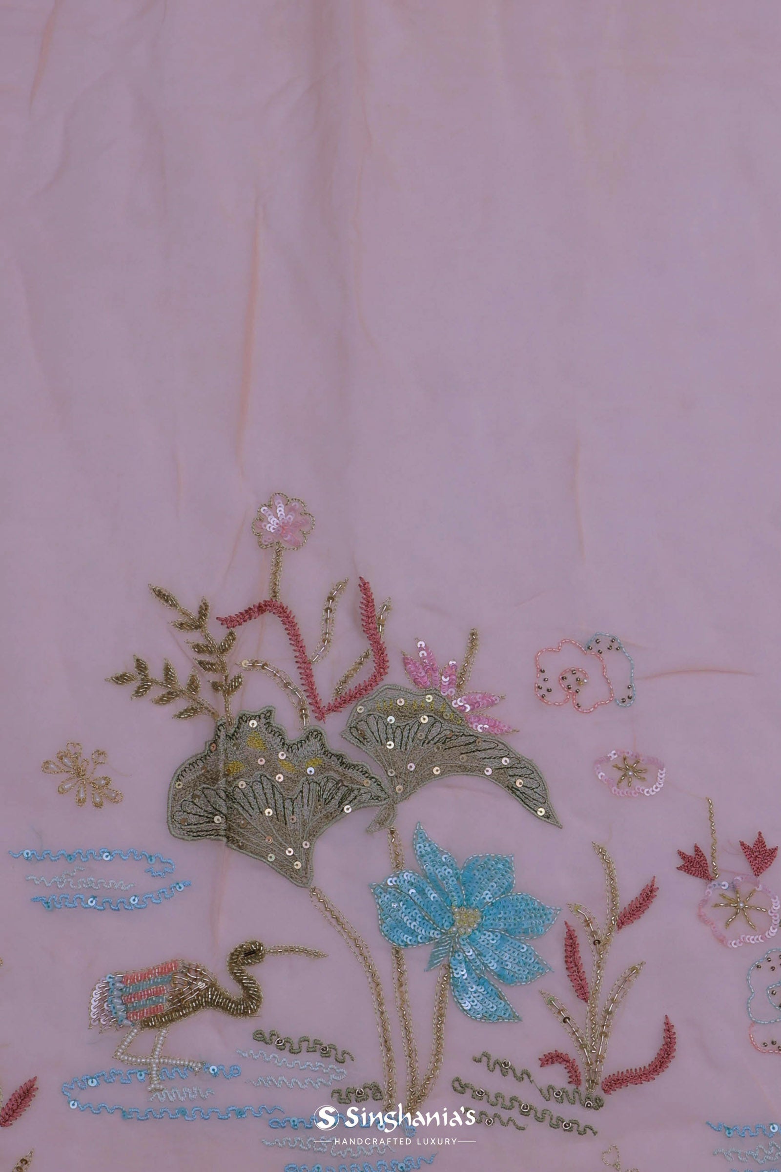 Salmon Pink Soft Organza Saree With Embroidery Work