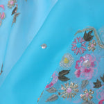 Sky Blue Organza Embroidery Saree With Floral Border