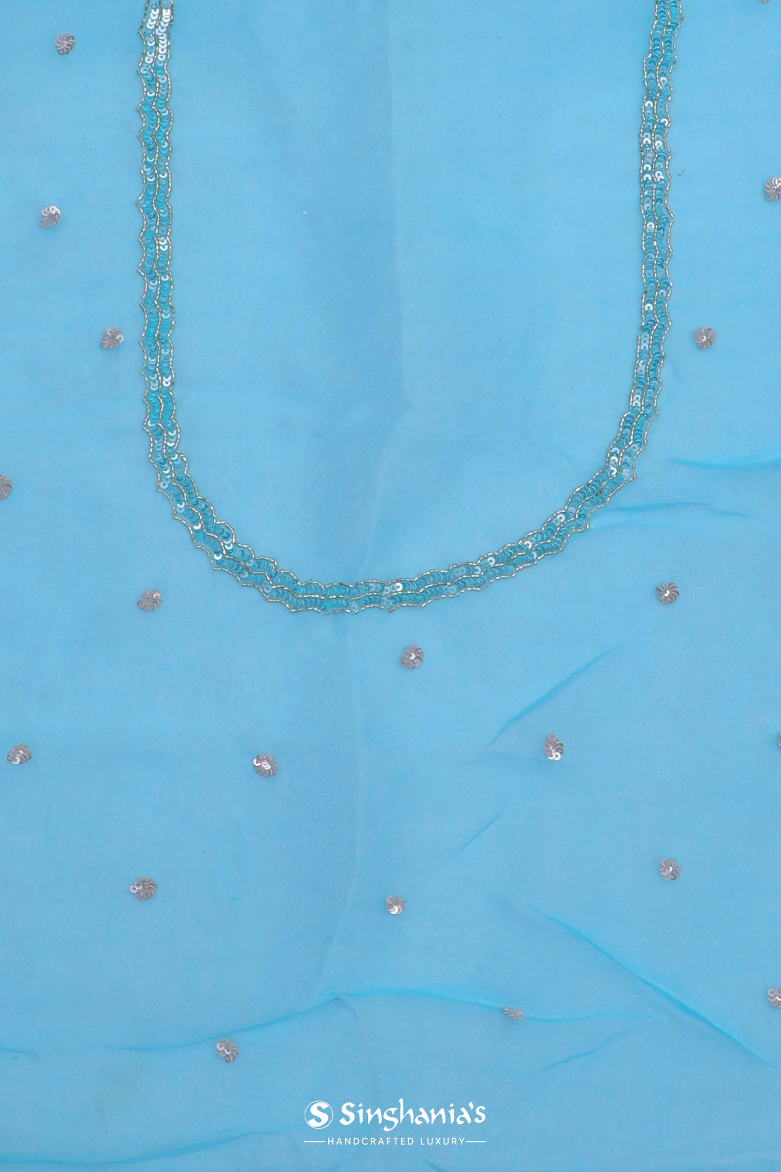 Sky Blue Organza Embroidery Saree With Floral Border