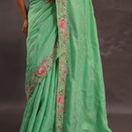 Mint Green Organza Embroidery Saree With With Floral Border