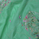 Mint Green Organza Embroidery Saree With With Floral Border
