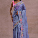 Lavender Blue Soft Organza Saree With Embroidery Work