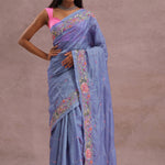 Lavender Blue Soft Organza Saree With Embroidery Work