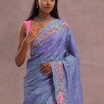 Lavender Blue Soft Organza Saree With Embroidery Work