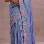 Lavender Blue Soft Organza Saree With Embroidery Work