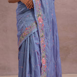 Lavender Blue Soft Organza Saree With Embroidery Work