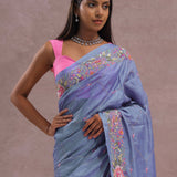 Lavender Blue Soft Organza Saree With Embroidery Work