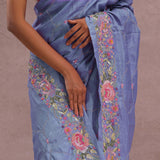 Lavender Blue Soft Organza Saree With Embroidery Work