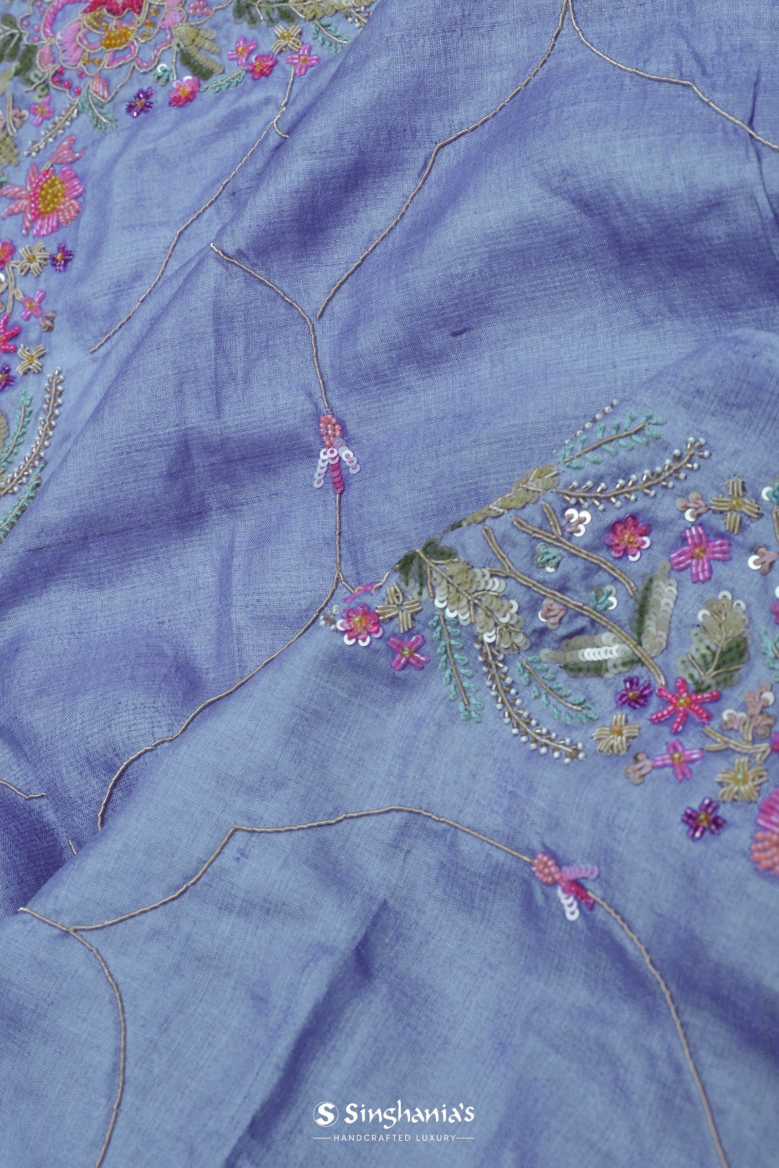 Lavender Blue Soft Organza Saree With Embroidery Work