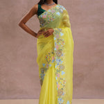 Bright Yellow Organza Saree With Embroidery Work