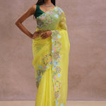 Bright Yellow Organza Saree With Embroidery Work